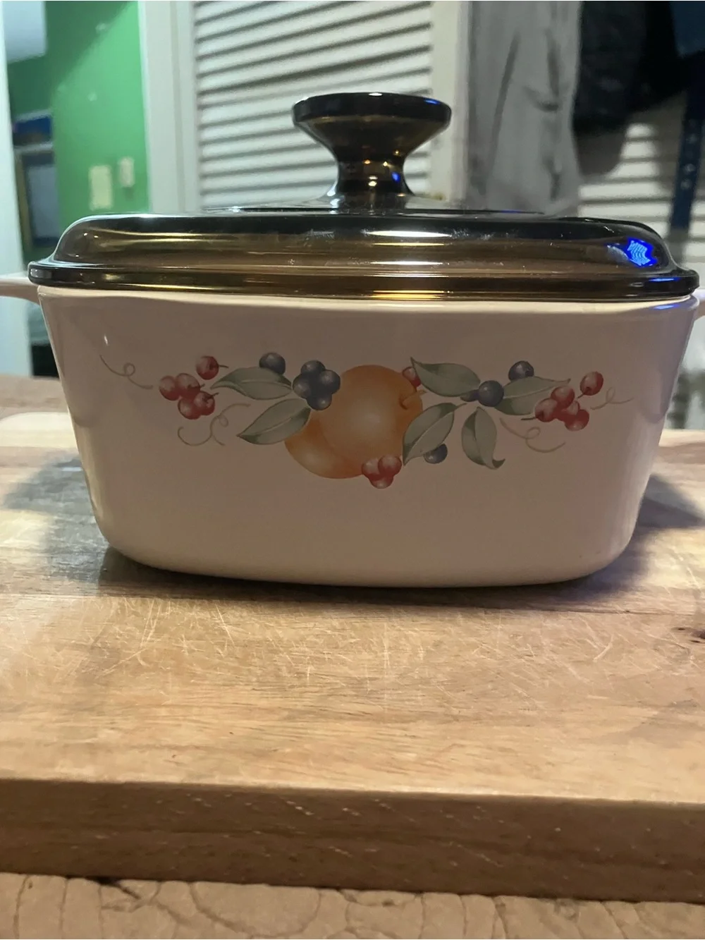 Vintage Corningware Abundance Pattern Casserole Dish With Amber Pyrex Lid